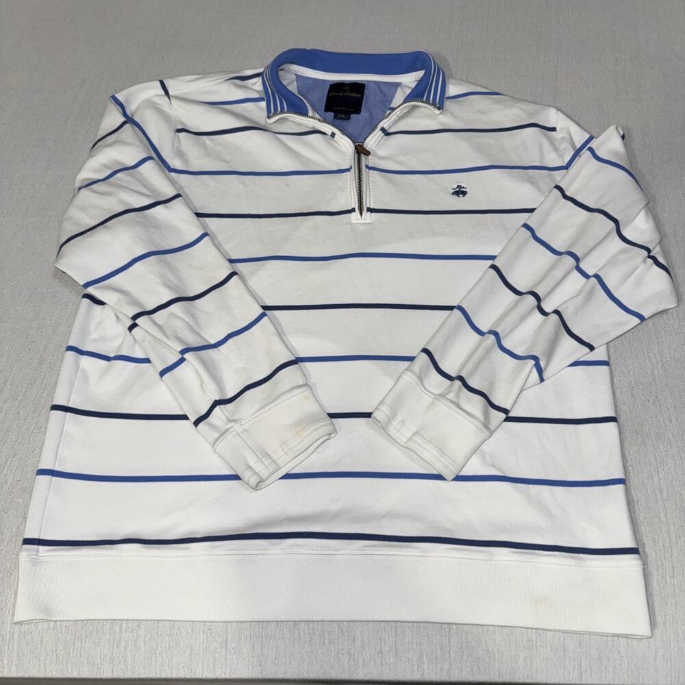 Brooks Brothers Sweatshirt Mens White Stripe 1/4 Zip Mock Neck Pullover XXL